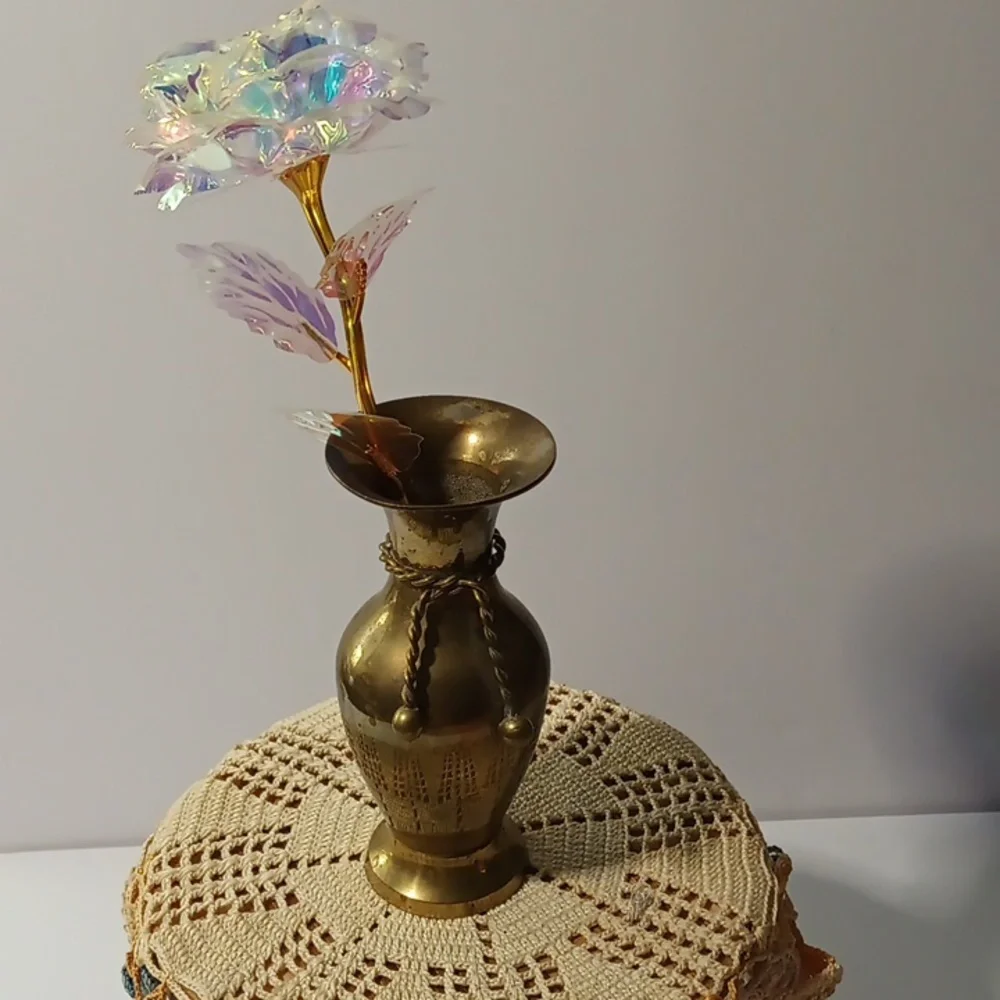 Vintage Solid Brass Etched Vase - Dull Finish - 5. 75” Tall - Boho Decor